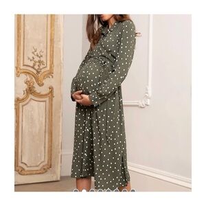 SERAPHINE Maternity and Nursing Polka Dot Shirt Dress in Khaki